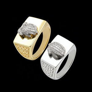 Anillo de cóctel chapado en rodio AMBER JEWELS con engaste de púas, piedra natural, diseño de cruz religiosa, unisex, para uso diario, IGI Fine - Product Image 2