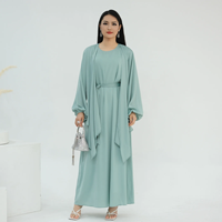 Ensemble de robe de soirée/tenue formelle en deux pièces en mousseline de coton, style Abaya Dubai Kimono, manches longues, longueur au sol, 100% coton, pour femme musulmane