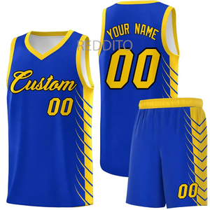 Custom Basketball Jersey <b>Set</b> Blue Yellow V-Neck Sublimation Print Men's Quick Dry Sporty Uniforms Summer - Product Image 1