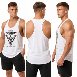 <b>Men</b> Printed Stringer Top Racerback Gym Workout Tank Top 100% Cotton Knitted Running Wear Top <b>Men</b> Front Logo Design <b>Singlet</b> Top - Product Image 5