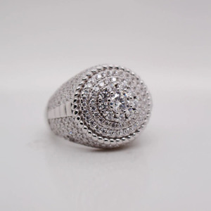Luxury Round Cut Moissanite Diamond Signet <b>Ring</b> <b>Iced</b> Out Pave Set Engagement <b>Ring</b> Hip Hop Style 925 Sterling Silver Gift Jewelry - Product Image 5