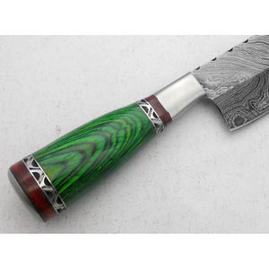 Cuchillo de Chef Moderno Personalizado Hecho a Mano por Burraq, Hoja de Acero de Damasco de 7 Pulgadas y 3.0 mm de Grosor, Mango de Madera, Funda de Cuero - Product Image 2