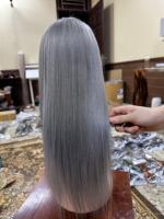 HOT-Perruque de cheveux humains gris Lace Front 180% lisses, perruques de cheveux humains vietnamiens Remy, perruque gris argenté Lace Front