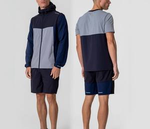 Conjuntos Deportivos OEM de 3 Piezas, Chaqueta Cortavientos con Logotipo Personalizado, Camisetas, Pantalones Cortos, Chaqueta Deportiva de Nailon Reflectante para Hombre - Product Image 2