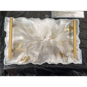 Handmade <b>Epoxy</b> Resin Serving Tray With Gold Handles Custom Marble Effect Geode Decorative Tray For <b>Coffee</b> <b>Table</b> & Vanity On Sale - Product Image 1