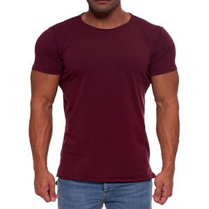 Men's Slim Fit Solid <b>Maroon</b> Short Sleeve O-Neck Cotton T-Shirt Casual Jersey Knitted <b>Top</b> - Product Image 1