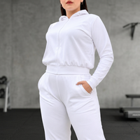 Ensemble de survêtements pour femmes et hommes : vestes courtes à capuche zippées multi-panneaux et pantalons de survêtement pour le sport, le fitness et les activités de plein air