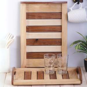 Ensemble de deux plateaux de service en bois faits à la main, plateaux imbriqués pour le rangement et l'organisation, disponibles pour les hôtels et les cafés, meilleur prix - Product Image 5