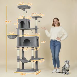 Torre para Gatos de 80 Pulgadas de Alto, Color Gris Oscuro, con 2 Condominios, 2 Hamacas, 6 Postes de Sisal para Rascar, Árbol para Gatos de Varios Niveles y Rascador - Product Image 3