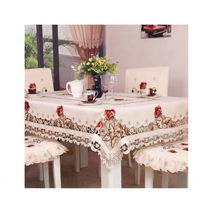Mantel marrón bordado de algodón 100% económico 108x90 pulgadas ligero lavable a máquina Ideal para casas clásicas - Product Image 5