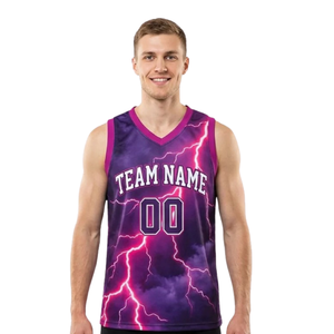 Ensemble d'uniformes de basketball Lightning pour hommes, maillot de sublimation 100 % polyester respirant à séchage rapide, short uni ajusté sans manches en V - Product Image 3