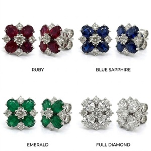 Pendientes de Oro de 18K con Rubíes Naturales Ovalados y Diamantes en Racimo, Diseño Floral, Venta al por Mayor, OEM, para Regalo, Oro Personalizado en Quilates y Color - Product Image 4
