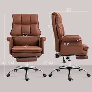 Sedia da Ufficio Direzionale in Pelle PU con Poggiapiedi, Ergonomica Reclinabile, Altezza Regolabile, Massaggiante, Certificata BIFMA, Marrone - Product Image 3