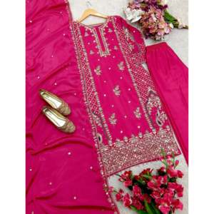 Magnifique ensemble de vêtements traditionnels chinois pour les fêtes, haut, pantalon et dupatta brodés avec des sequins - Product Image 4