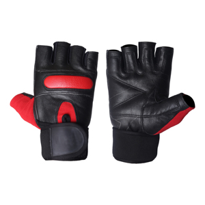 Gants de musculation demi-doigts avec paume en cuir absorbant les chocs - Product Image 1