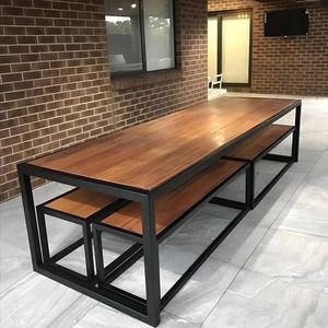 Teak Dining <b>Table</b> <b>Set</b> With <b>Bench</b> Industrial Modern Design For Home Dining Room Furniture cafes <b>and</b> restaurants - Product Image 1