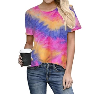 Wholesale Tie Dye T-<b>Shirt</b> For <b>Women</b> <b>Short</b> <b>Sleeve</b> Loose Fit Casual O-Neck Jersey Top Spring Summer Gray <b>White</b> Pattern Ladies Tees - Product Image 5