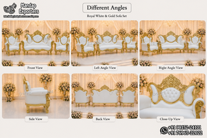 Muebles de Boda Ceremoniales Maharaja en Cuero Sintético Blanco y Acabado Dorado - Product Image 2
