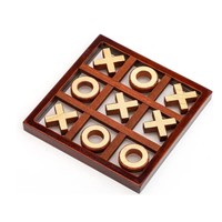 Jeu de Tic Tac Toe en Bois Fait Main avec Plateau en Laiton XO, Dominos et Dés – Coffret en Bois pour Décoration de Bureau et de Table