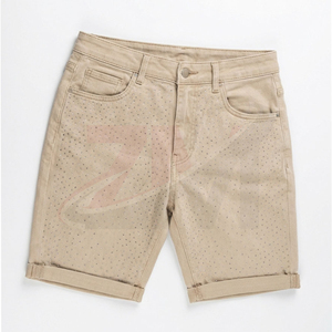 Shorts de Mezclilla Lavados para Hombre de Alta Calidad con Decoración de Diamantes de Imitación, Proveedor de Fábrica de Moda Urbana Premium - Product Image 1