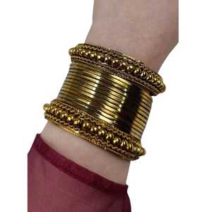 Pink Multi Kasmiri Churiyan <b>Bangles</b> Golden Kadda Ghungaro Pearl Trendy Geometric Design Customizable Colors Sizes Women's - Product Image 1