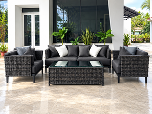 Conjunto de Sofá de Ratán Sintético para Exteriores con Cojines Gris Oscuro, Sillones de Mimbre y Mesa de Centro para Jardín, Patio y Terraza - Product Image 1