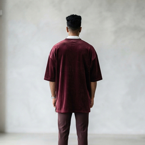 Camiseta de Terciopelo Personalizada con Logotipo para Hombre, Camiseta de Manga Corta con Cuello Redondo, Camiseta Larga Informal de Terciopelo para Hombre - Product Image 6