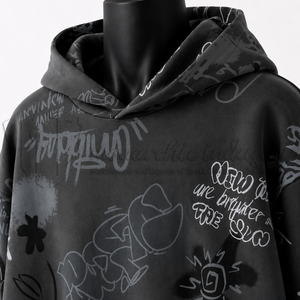 Sudadera con Capucha Extra Grande para Hombre, 100% Algodón, Felpa Francesa, Estampado a Mano, Estilo Casual Urbano, Corte Regular, Manga Larga, Otoño - Product Image 6