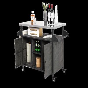 Grande Isola da Cucina per Esterni in Vimini con Carrello Mobile, Armadietto Contenitore, Piano Estensibile in Acciaio Inossidabile, Arredamento da Patio con Ruote - Product Image 2