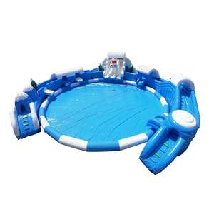 Nouveau parc aquatique et terrestre gonflable sur le thème du monde de la neige bleue avec toboggans et grande piscine - Product Image 1