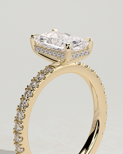 แหวนเพชรเม็ดเดี่ยวทรงเรเดียนท์คัท 4.5 กะรัต ทองคำแท้ 14K แบบ 4 กรงเล็บ ประดับเพชรแล็บโกรว์ พร้อมวงแหวนเพชร E-VVS2 ประดับแบบพาเว่ ฮีโลแบบซ่อน - Product Image 3
