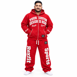 French Terry Tracksuit Zip <b>Hooded</b> Jacket Applique Letter Baggy Sweatpants Ribbed Cuffs Casual Sportswear unisex custom design - Product Image 1