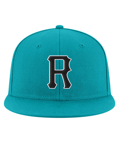Custom Adjustable Turquoise 6-Panel <b>Snapback</b> Baseball <b>Cap</b> With Black Embroidered R Logo Front Panel Fitted Unisex Casual Hat - Product Image 6