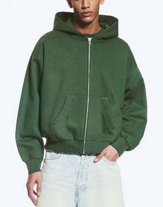 Wholesale High Quality Thick 380 GSM 100% Cotton OEM Custom Logo Fleece Cotton/Poly Blend Men's Oversized Full Zip Hoodies - Product Image 1