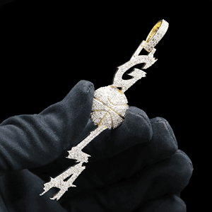 Colgante de Llavero con Diamante de Corte Brillante Redondo, Chapado en Oro de 18K, Diseño de Baloncesto, Joyería Hiphop para Hombre - Product Image 1