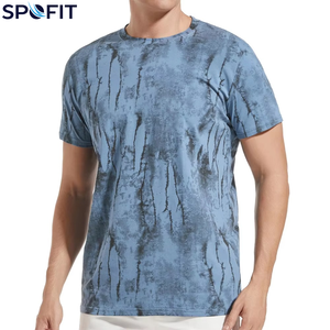 Camiseta de Manga Corta para Hombre SPOFIT, Estampado Tie-Dye Azul, Secado Rápido, Corte Ajustado, Informal, Tejido de Poliéster, Cuello Redondo - Product Image 6