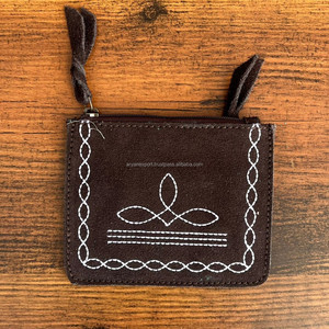 Monedero de cuero de gamuza genuino negro y marrón hecho a mano para mujer - Product Image 4