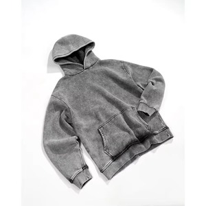 Sudadera con capucha gris para hombre, corte regular, informal, de algodón, felpa francesa, color sólido, con bolsillos, para otoño. - Product Image 3
