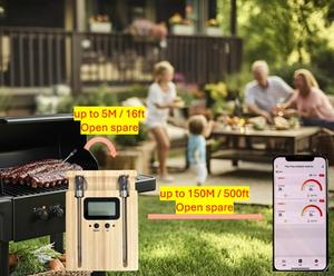 เทอร์โมมิเตอร์วัดอุณหภูมิเนื้อแบบไร้สายอัจฉริยะ หัววัดบางเฉียบ รองรับ WiFi ระยะไม่จำกัด 1000 ° เครื่องทำอาหารอเนกประสงค์ F Heat Safe สำหรับบาร์บีคิว, เตาย่าง, เตาอบ, เครื่องรมควัน, และหม้อทอดไร้น้ำมัน - Product Image 3