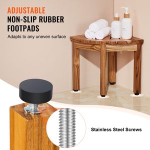 Banc de douche en bois de teck avec hauteur de 12,4 po, rayon de 11,5 po, capacité de charge de 300 lb, étagère de rangement pour douche - Product Image 4