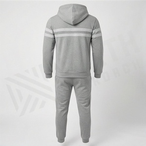 Men's Gray Hooded Tracksuit <b>Full</b> <b>Zip</b> <b>Sweatshirt</b> With Side Pockets And Matching Pants Casual Autumn Wear 100% Cotton Regular Fit - Product Image 2