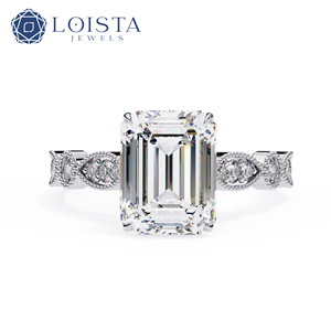 Anillo de compromiso solitario con diamante de corte esmeralda cultivado en laboratorio, certificado por IGI, en oro, anillo de boda vintage con diseño infinito. - Product Image 1