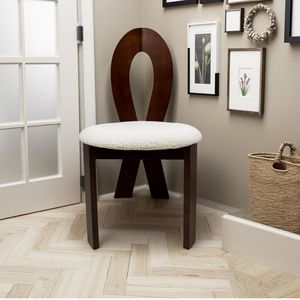 Set di 2 Sedie da Pranzo in Legno Massello con Finitura in Velluto Teddy, Schienale Incrociato con Nastro, Design Bianco Puro per Uso Domestico - Product Image 2
