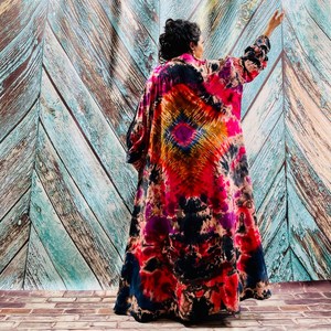 Kimono bandeau 1 pièce en rayonne tie-dye, style bohème long, pour femme, grande taille, tenue de plage et de vacances sexy - Product Image 5