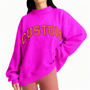 Custom Green Womens Drop Shoulder Oversized Mock Neck Fleece Sweatshirt Cozy Pullover Wholesale USA <b>UK</b> Europe Streetwear - Product Image 6