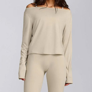 Latest Sports Arrival Summer Material Sweat Wicking Comfortable <b>Long</b> Sleeve Wide Neck <b>Women</b> Thumb Hole Cuffs Workout <b>Shirt</b> - Product Image 3