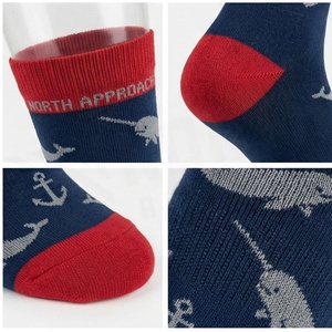 NORTH APPROACH Crew <b>Socks</b> Navy Blue Narwhal Anchor Pattern Red Cuff Breathable Adult Casual Summer <b>Socks</b> - Product Image 4