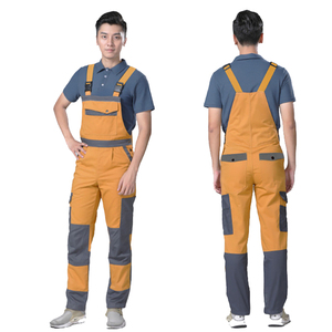 Combinaison de travail orange pour hommes, en coton, résistante à l'abrasion, avec bretelles réglables, combinaison de travail robuste - Product Image 1