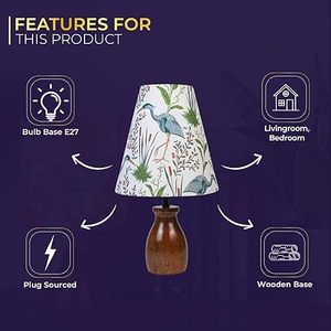 Printed Rectangle Wooden Base Table Lamp with E27 <b>Socket</b> Plug Tabletop Bedside <b>Desk</b> Light for Living Room Bedroom Hotel Decor - Product Image 1