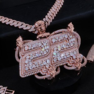 Colgante unisex personalizado con doble número 22, oro rosa, plata de ley 925, moissanita VVS, cadena cubana con letras engastadas - Product Image 5